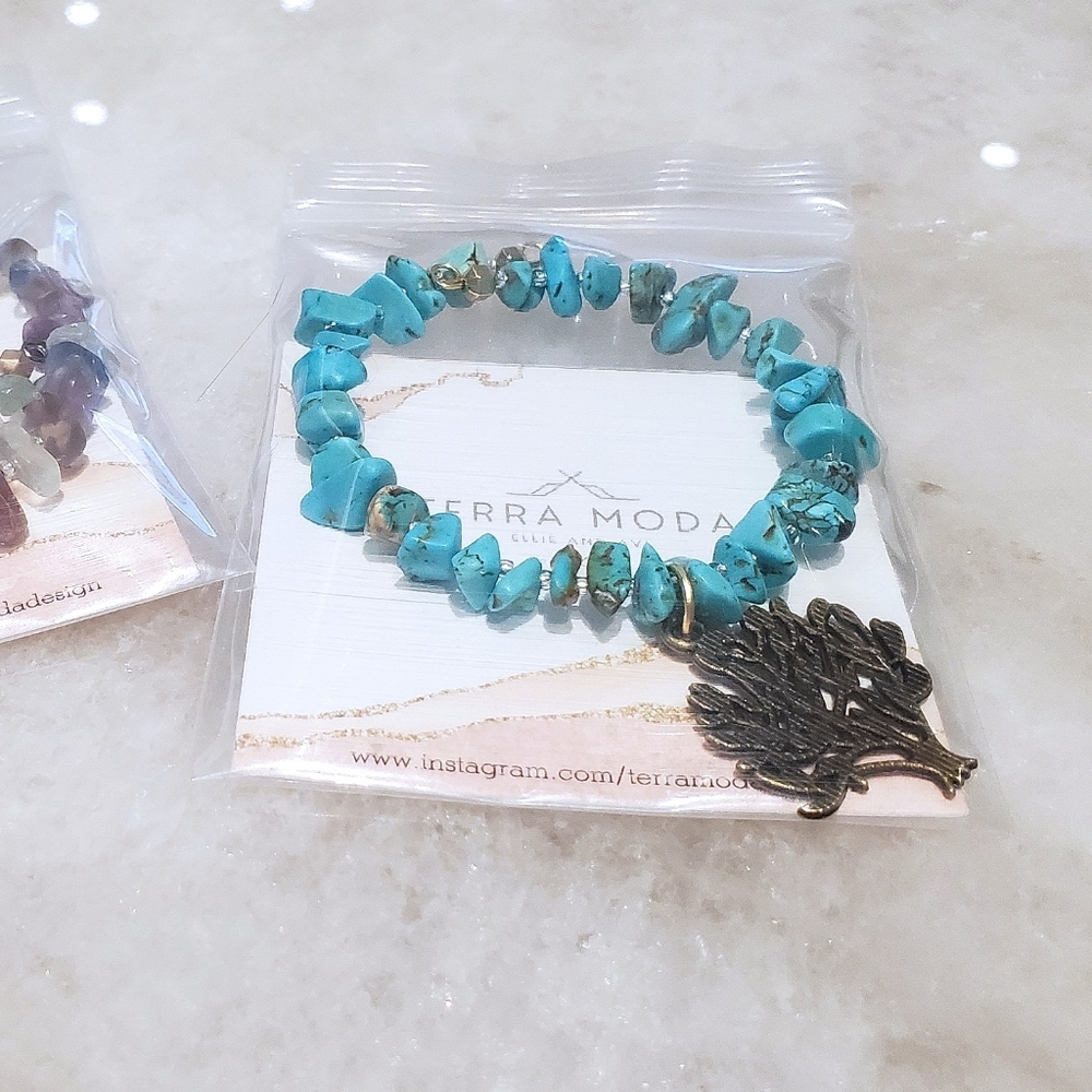 Turquoise Chunky Tree of Life Charm Bracelet